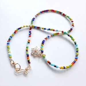 Cubic zirconia flower pendant, multicolor necklace